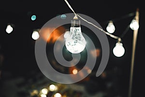 Close up view of the glowing light bulbs