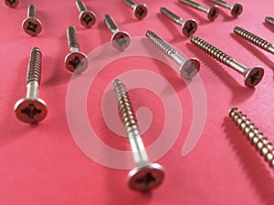 Close-up view of golden screws