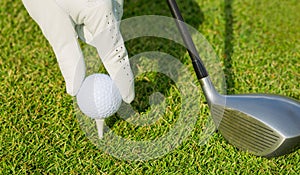 Close up view of golf ball on tee