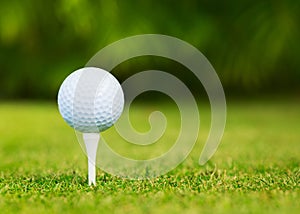 Close up view of golf ball on tee