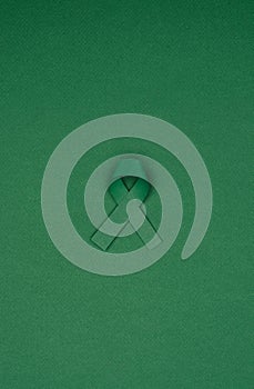 close up view of green awareness ribbon for Scoliosis, mental health symbol
