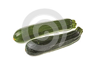 Close up view of green two zucchini squash isolated on white background..