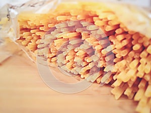 Close-up view of a group of raw spaghetti