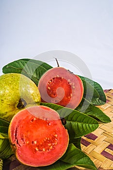 close up view of guava fruit isolated on white background as copy space.