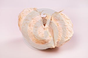 a close-up view of half a peeled mandarin