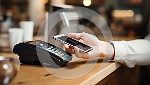 Mobile phone, touch a credit card reader on the counter bar.