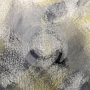 Close Up View of a Hand Painted Canvas with Wide Abstract Strokes of Grey and Ochre Acrylic Paint