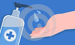 Close up view of hand sanitizer, healthcare and hygiene concept, vector illustration flat design photo