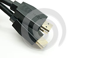 Close-up view of HDMI cables on a white background