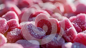 A close up view of heart shape pink sweet like candy, sugar, and jelly. AIGX01.