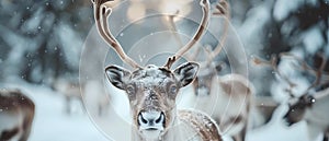 A Close-Up View of a Herd of Reindeer in Sweden's Lapland Region. Concept Wildlife Photography,