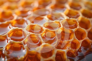 Close Up View of Honey Cells. Generative AI