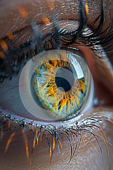 Close-Up View of a Human Eye With Detailed Iris Pattern and Lashes