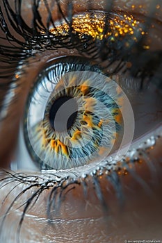Close-Up View of a Human Eye With Detailed Iris Pattern and Lashes