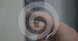 Manual switch in an electrical panel a close-up view of the safety concept.