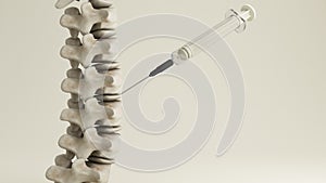 Close-up view human spine and bone joints. with the syringe that is injecting the spinal joints