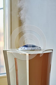 Close-up view of the humidifier working in the room