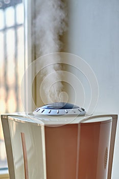 Close-up view of the humidifier working in the room