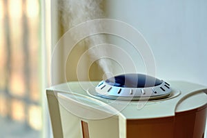 Close-up view of the humidifier working in the room