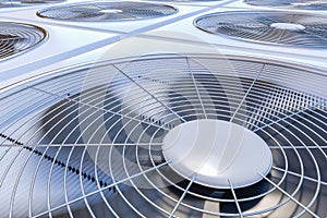 Close up view on HVAC units heating, ventilation and air conditioning. 3D rendered illustration