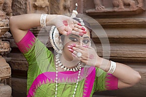 Close up view of Indian Classical odissi Dancer. Indian Culture