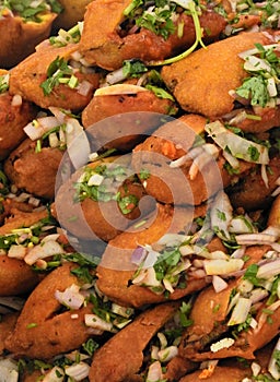 Indian street food Mirchi bajji,ready to serve, background