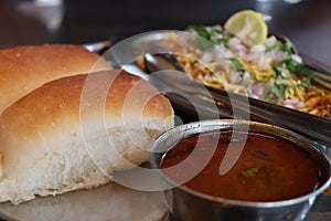 Close up view of indian street food in Mumbai.