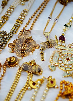 Close-up view of Indian woman artificial or imitation jewelry in display