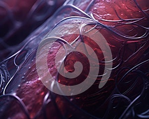 a close up view of the inside of a red liquid