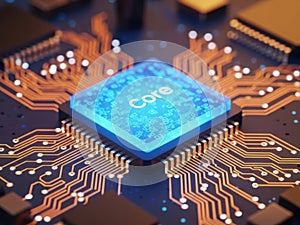 Close-up view of an intel core processor on a circuit board