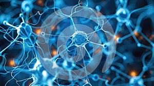 Neural Network Visualization: Interconnected Neurons with Synaptic Connections and Blue Glow