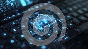 Close-Up View of Intricate Cloud Computing System on Keyboard