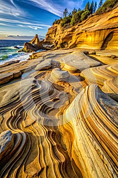 Close up of patterns in sandstone at shore acres state park in oregon coast photo