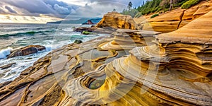 Close up of patterns in sandstone at shore acres state park in oregon coast photo