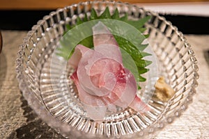 Close-up view of Japanese puffer fish sashimi photo
