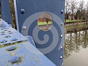 A close up view of kingsland bridge in Shrewsbury overlooking the river Severn