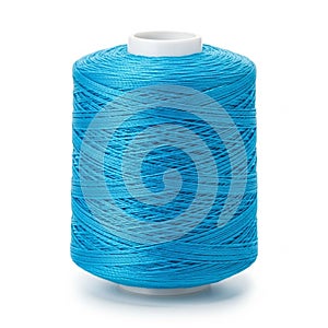 Spool of Bright Blue Thread on White Background sewing thread