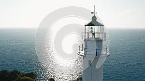 Close up view of lighthouse top against sunlight