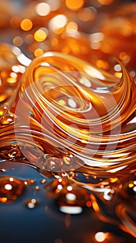 a close up view of a liquid with a swirly pattern on the bottom of the image and a blurry background