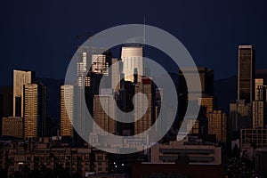 Close up view of Los Angeles highrises in an evening light photo