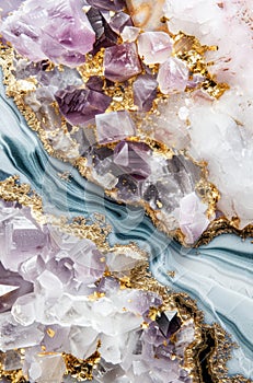 Close-Up View of a Luxurious Blue Agate Stone With Intricate Gold Veins