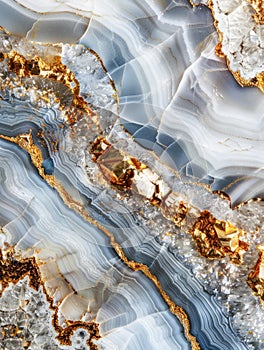 Close-Up View of a Luxurious Blue Agate Stone With Intricate Gold Veins