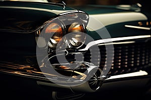close-up view of a luxury old car captures the timeless elegance and vintage beauty of a classic automobile.
