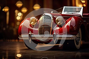 close-up view of a luxury old car captures the timeless elegance and vintage beauty of a classic automobile.