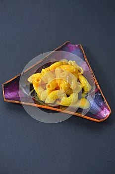 Close up view of macaroni cheese pasta