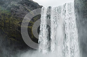 a close-up view of majestic Skógafoss waterfall in Southern Iceland