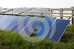 A close-up view of many old solar cells that have been in use for a long time