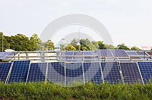 A close-up view of many old solar cells that have been in use for a long time