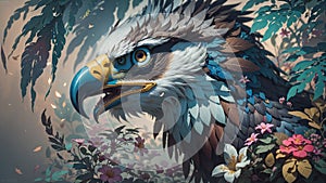 Close up view that merges nature\'s grandeur with fantasy art an eagle majestically.