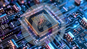 Central Processing Unit On Circuit Board Showing Data Flow and High Tech Connection